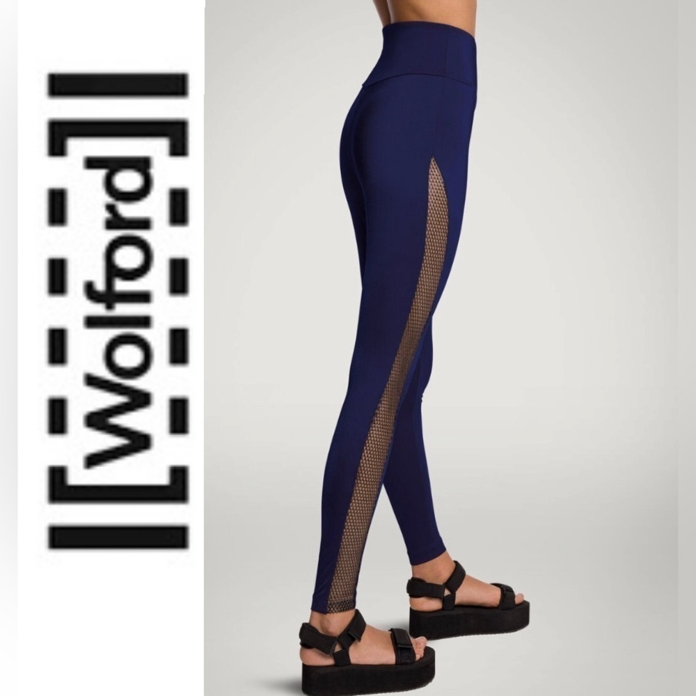 Wolford Dark Blue Leggings with Mesh Accents